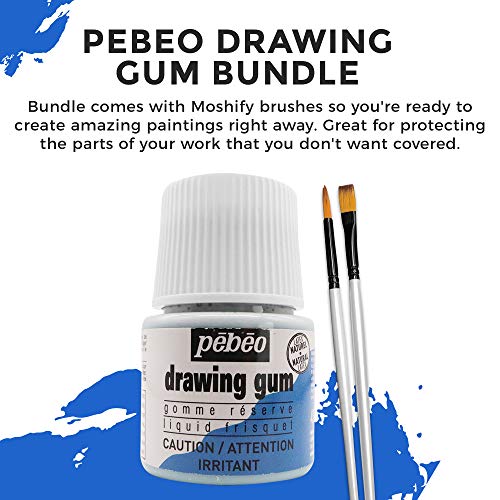 Pebeo Drawing Gum Made In France - Masking Fluid For Watercolor Painting And Various Art Projects - Bundled With Moshify Applicator Brush Set #TOP2