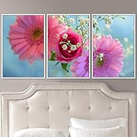 3 Piece Framed Canvas Wall Art Pink Blossom and Colorful Bouquet Canvas Prints Home Artwork Decoration for Living Room,Bedroom - 16
