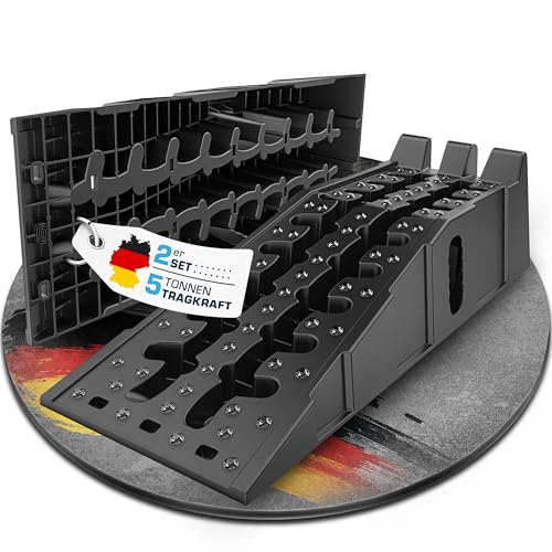 SELLOGX® Auffahrrampe PKW 2er Set | Hochbelastbare Auto Rampe bis 5 T | Auffahrhilfe & Einfahrt Rampe rutschfest für Wohnmobil, Anhänger, Garage, Werkstatt, Ölwechsel und Reparatur