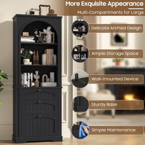 Image of Vabches Farmhouse Bookshelf with File Drawers, Rustic Black