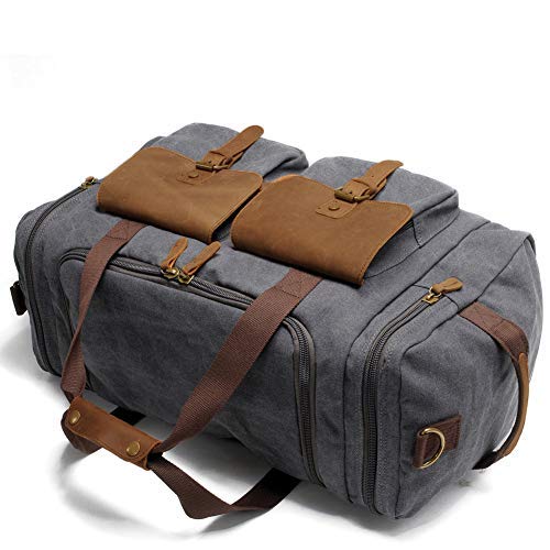 Kemy's Canvas Duffle Bag for Mens Oversized Overnight Bag Weekend Duffel Weekender Travel Bags Leather Doufle Gym Carryon Airplanes Carry On Luggage Large Easter Gifts