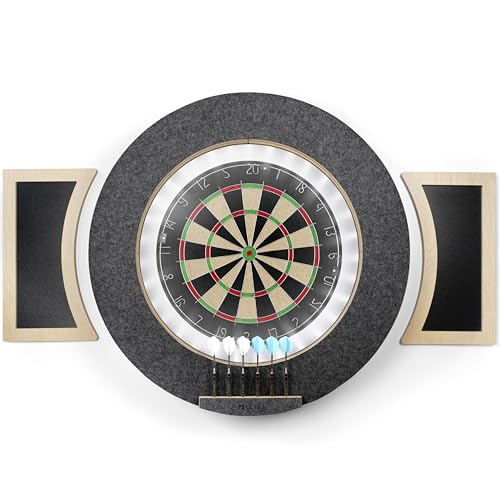 peleya Dart Board Cabinet Set with LED Light; Bristle Dartboard Built in LED Light Darts and Chalkboards