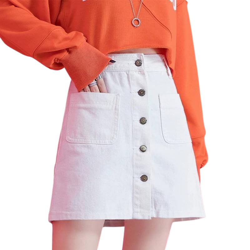 Denim Skirt for Women - A-Line Mini Skirt with Button, Pockets, Jeans Skirt, Stylish Saia Jeans for Summer-image-13