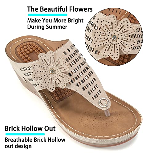 Aomigoct Wedge Sandals Women Flip Flops with High Increased Flower Platform Sandals for Women Dressy Summer Wedge Shoes Cushion FootBed Comfort Flip Flops4