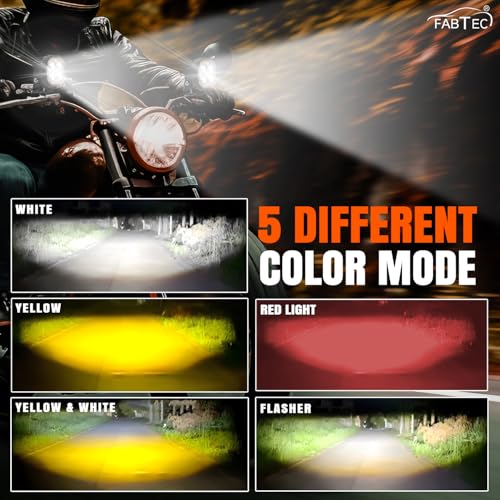 Image of FABTEC 4 Led Mini Drive Fog Light Projector Light with White /Yellow + Flasher Led DRL Pods Light wtih Devil Red Eye for Cars, Bikes, Scooty, Metal Body, Set of 2 Pcs