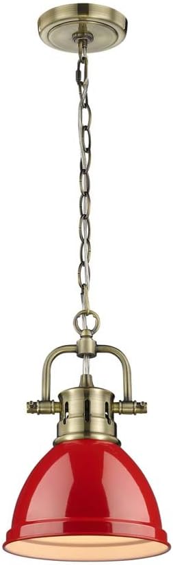 One-Day Sale: Up to 50% Off Golden Lighting 3602-M1L AB-RD Duncan Mini Pendant, 6.5 L x 6.5 W x 10.25 H, Aged Brass with Red Shade