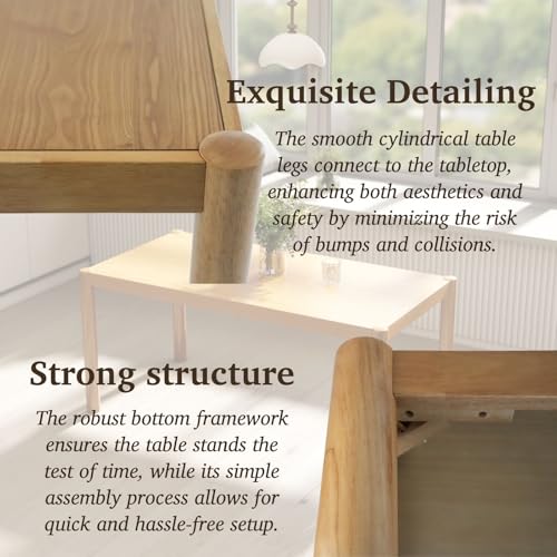 Image of LukeAlon Modern Wooden Dining Table for 4 to 6 People, 64 inch Large Kitchen Long Table with Wood Legs Mid Century Rectangular Dinner Tables for Home Dining Room Restaurant, Natural