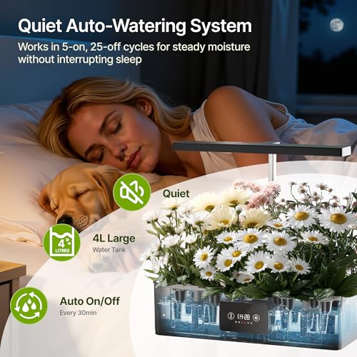Image of SUNCOZE Hydroponics Growing System Kit with 24W Dimmable LED Light, Black