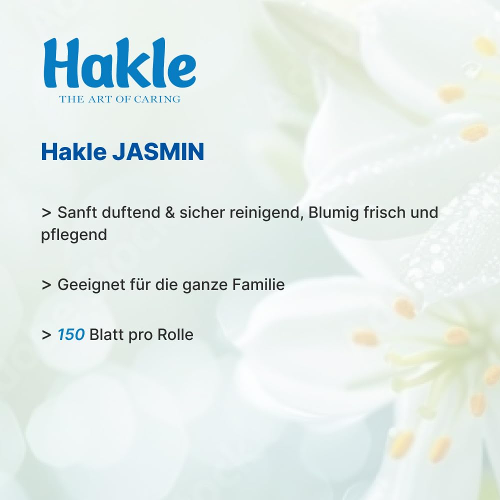 Hakle Toilettenpapier mit Jasminduft & Dekor - 72 Rollen, 3-lagiges Klopapier, 150 Blatt pro Rolle, WC Papier mit 60% recycelte Verpackung, FSC-zertifiziert
