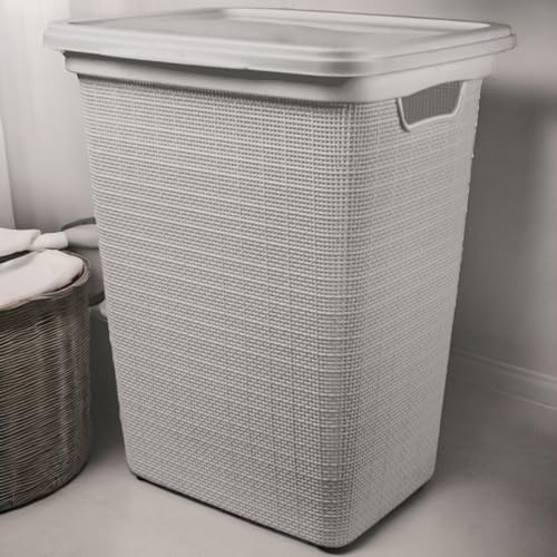 Cesto Organizador Com Tampa 45 Litros Grande Cesto de Roupa Suja em Plástico Juta (Cinza)
