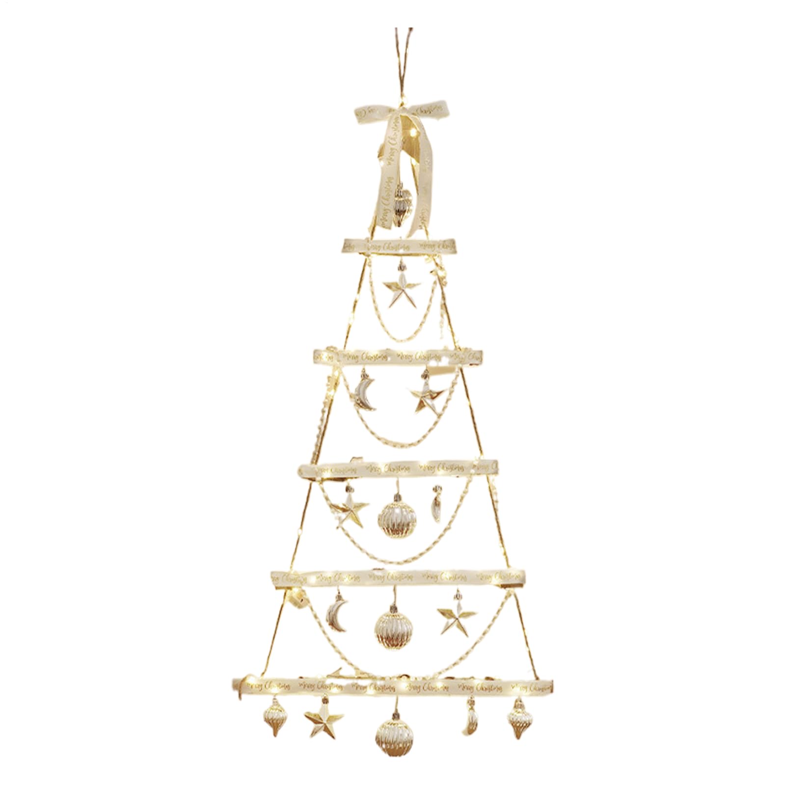 Albero Di Natale Da Parete Tipo di Corda in Legno con | Decorazione Da Parete Per Camera da Cucina Soggiorno Casa Negozio Dormitorio Appartamento Ingresso