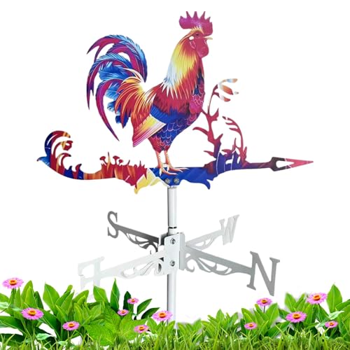 Girouette en Acier Inoxydable | Indicateur De Vent Coq | Girouette De Jardin en Métal | Indicateur De Direction du Vent De Scène De Ferme d'animaux Colorés |...