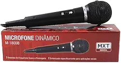 Microfone MXT M-1800B Plastico Preto com Fio 3 Metros OD 4 MM