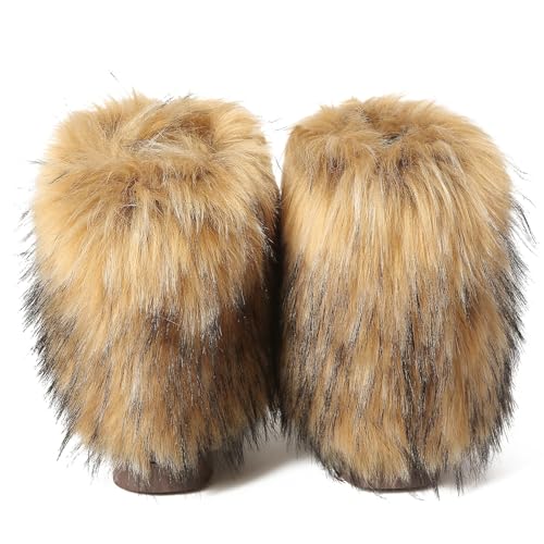 Women's Faux Fur Winter Snow Boot Fuzzy Fluffy Mid-Calf Snow Boots Suede Warm Fur Lined Booties Fashion Boots Suede Flat Ankle Boots Outdoor Indoor3