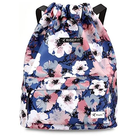 Risefit Waterproof Drawstring Bag, Drawstring Backpack, Gym Bag Sackpack Sports Backpack for Women Girls, 10-ink Flowers, Standard, Gym Drawstring Backpack Cover