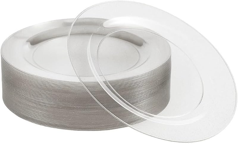 MATANA 25 db Ezüst Csillogó Műanyag Tányér 26 cm, Újrahasználható Parti Tányér - 19 cm, 26 Cm Silver Plate