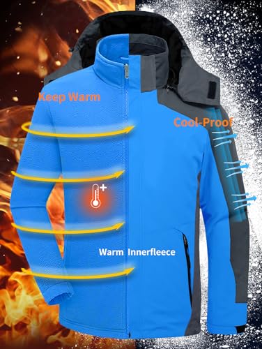 Image of Mens Winter Skiing Jacket 3 in 1 Waterproof Warm Snow Fleece Lining Coat Hooded Windproof Jacket S-6XL