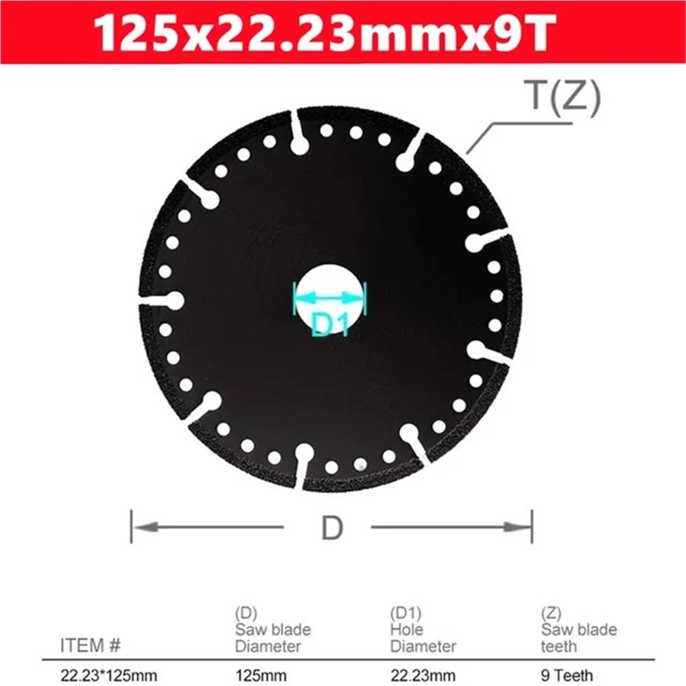 Brazed Circular Cutting Disc, 100/115/125/150/180/230mm Diamond Saw Blade for Steel Metal Stone Cast Iron Rebar Aluminum 1pc(125mmx22.23mmx9)