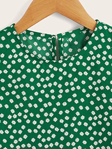 Image of Milumia Girl's Cute Floral Print Ruffle Cap Sleeve Keyhole Round Neck Blouse Tops Green 11-12 Years