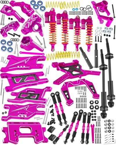 RcarmubWow RC Upgrades Part for 1/10 Slash 2WD,Driveshafts,Shock Absorbers &Suspension Arms &Turnbuckles Links&Caster Blocks &Steering Block &Stub Axle Carriers &Shock Towers &Bulkhead,Pink