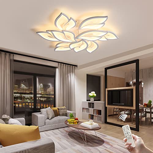 Becailyer Moderne LED-Deckenleuchte, dimmbar, Blumenform, Unterputz-Deckenleuchte, 70 W, Acryl-Blütenblätter, Deckenleuchte, Kronleuchter, Beleuchtung für Wohnzimmer, Schlafzimmer (9-Kopf, weiß) Cover