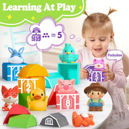 Image of Montessori Learning Toys for 1,2,3 Year Old Toddlers, 20Pcs Farm Animal Preschool Sensory Toys for Counting, Matching, Sorting & Fine Motor Games, Christmas Birthday Easter Gift for Baby Boys Girls