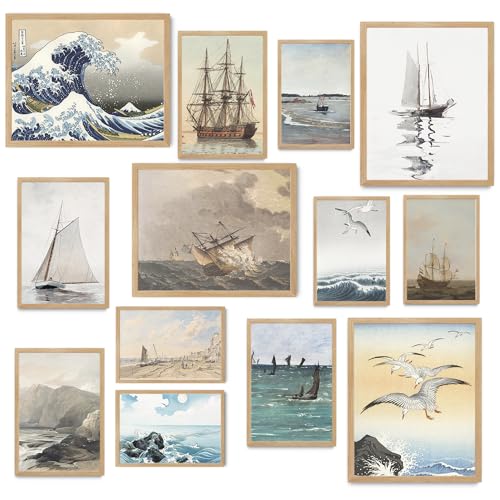 Image of Fardes Coastal Wall Art for Aesthetic Bedroom, Nautical Wall Decor for Vintage Room, Ocean Beach Prints