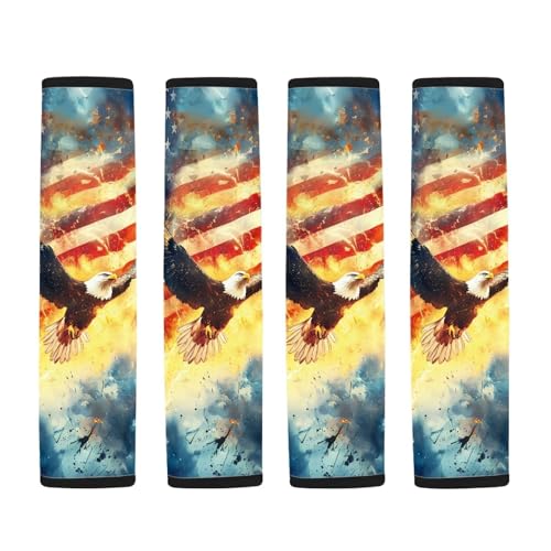 Image of AFPANQZ 4th of July Eagle Flag 2 Pack Car Seat Belt Pads Covers Harness Universal Fit Cute Safety Seatbelt Comfortable Pads Cushion for Adults Kids Non-Slip Shoulder Straps