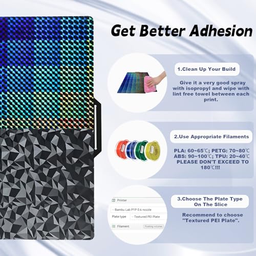 Image of IdeaFormer-3D Double Sided H1H PEO Build Plate for Bambu Lab X1 X1C X1E P1P P1S P2S A1, Smooth Phantom H1H+Diamond PEO Spring Steel Sheet Flexible Plate 257x257mm for Bambu 3D Printers