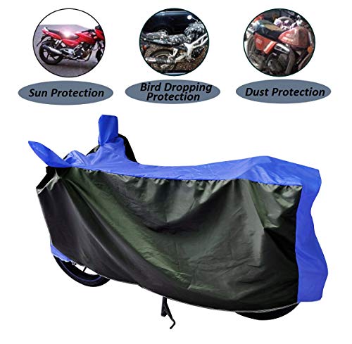 Image of Auto Hub Bike Cover Compatible with TVS Victor GLX with Mirror Pocket, Dustproof, Heat Resistant, Triple Stitched, Victor GLX Bike Cover- Black, Blue