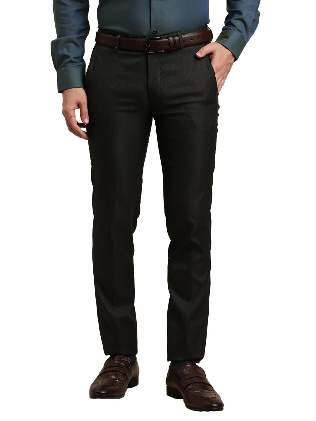 Men Poly Viscose Stretch Ultra Slim Fit Dark Grey Formal Trouser