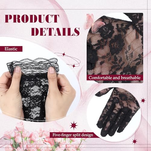 2 Pairs Black Lace Gloves for Women Tea Party Elegant Black Costume Gloves for Opera Evening Party Wedding Prom Halloween Cosplay4