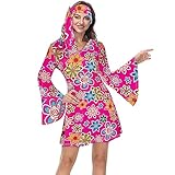 Lehauya Disco Outfit Women Retro Hippie Disco Dress 70s Disco Costumes for Women Floral Disco Gogo Dress Rose Small