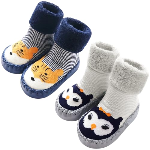 Domee Zapatos Calcetines Invierno Antideslizantes Algodón Bebé 2 Pares Panda Hámster 6-12 Meses (Fabricante Talla 12)