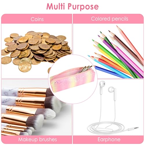 Image of Pencil Pouch Glitter, Pencil Case, Portable Pen Bag with Zipper, Storage Bag, Travel Accessories Bags, Makeup Brush Holder, for Study and Daily Work (1Pcs Pink yellow)