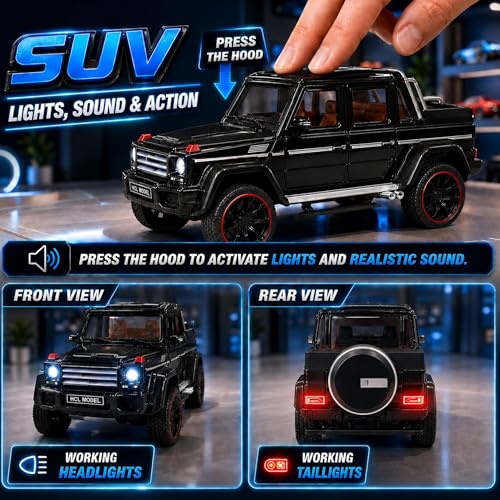 Image of GRAPHENE 1:22 Scale Die Cast SUV Metal Toy Car Pull Back Miniature Model Openable Doors Light Music Jeep Realistic Premium Friction Mini Car Best Gift for 2+ Years Boys Girls Kids Collectors (Black)