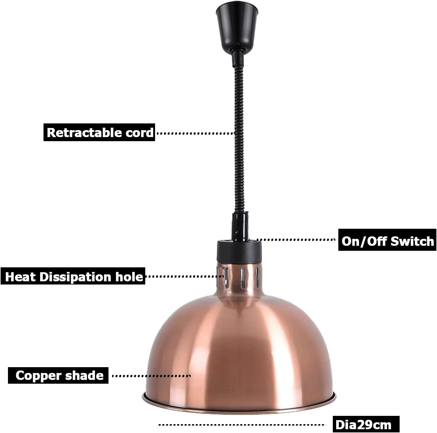 Hanging Food Heat Lamp Overhead Food Lamp Warmer Food Light (Dia 29CM(Copper))