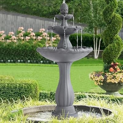 Dephet 47.4'H Italian Outdoor Garden Water Fountains, Fountains and Waterfalls Outside, Large Cascading Indoor Floor-Standing Resin Bubbler Fountain Features w/Pump for Patio and Yard Decor (Grey)