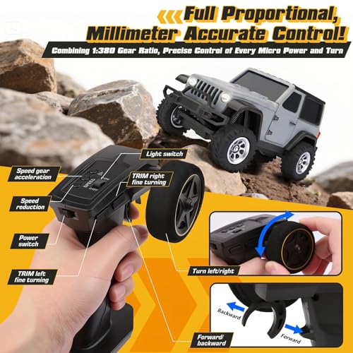 Image of [4WD Edition 1 /36 Scale Mini RC Crawler Car, Toys for Age 8-14 Old Birthday Gifts, Micro RC Truck 4x4 Small Cars with Off Road Full Proportional RTR 2.4GHz Remote - Gray