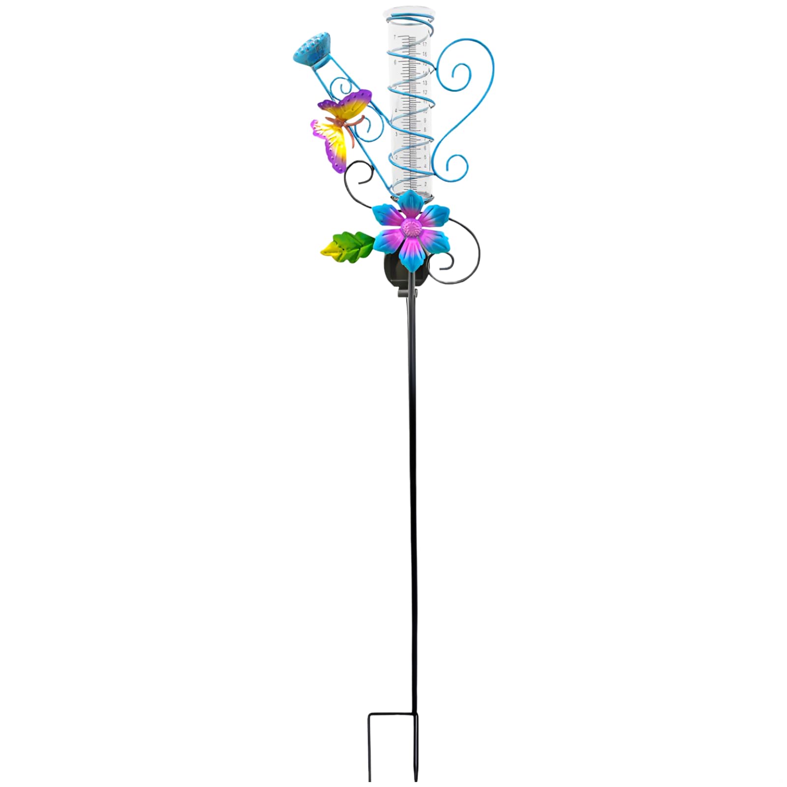 Pluviomètre papillon en métal, piquet de jardin extérieur, arrosoir solaire et fleurs colorées, lampe de pelouse, décoration extérieure, mesure les précipitations avec précision