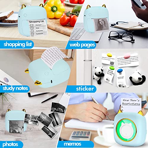 Huijukeji Mini Sticker Printer Pocket Inkless Thermal Printer With Rgb Light For Ios&Android, 10 Rolls Thermal Paper And Sticker, Bluetooth Smart Portable Receipt Printer For Photo Journal Notes Memo #TOP5