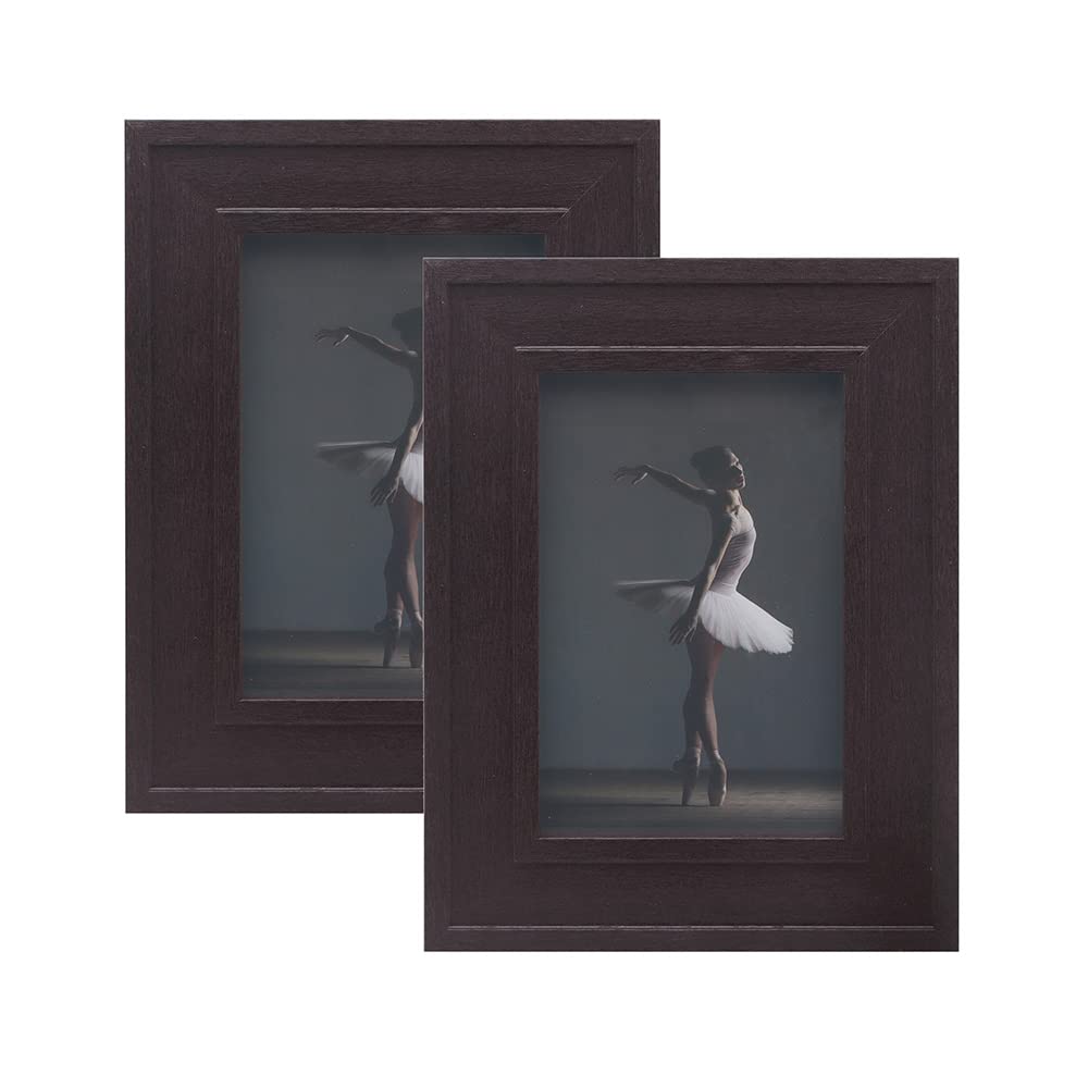 4x6 Rustic Picture Frames, Set of 2, with Solid Wood and HD Plastic Sheet. Photo Frame for Desktop Display and Wall Mounting, Dark reddish brown