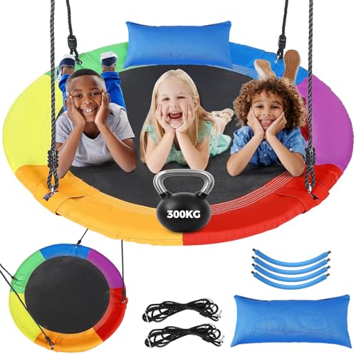 Columpio nido, columpio colgante, capacidad de carga de hasta 300 kg con cojín y 4 asas ajustables, columpio para niños y adultos, apto para interior y exterior (100 cm)