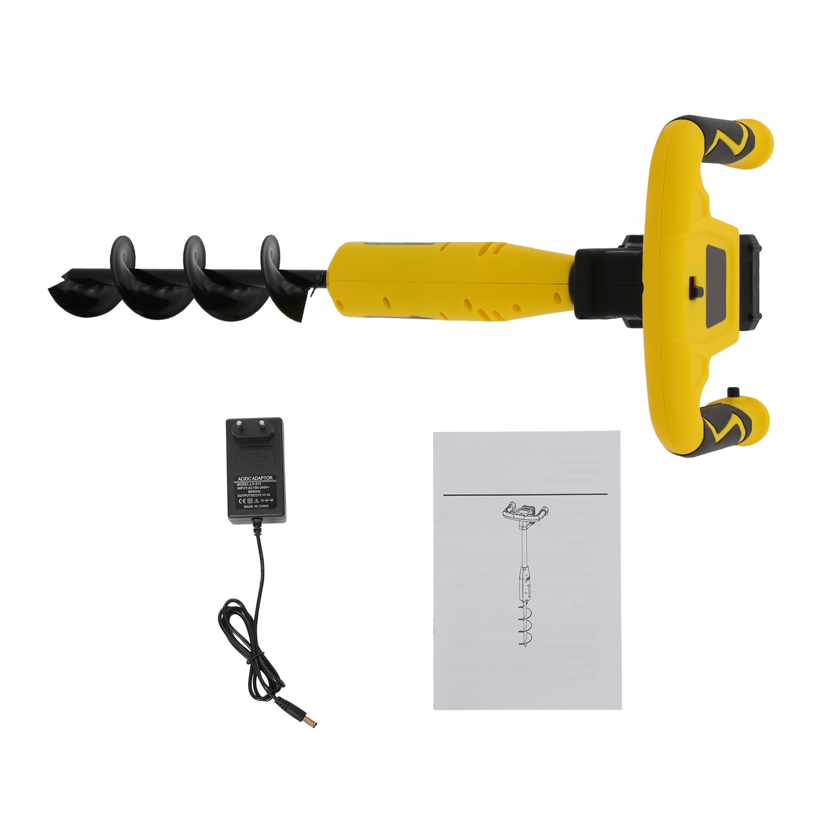Trivella a batteria, 350 W, 550 giri/min, 7 Nm, con trapano in acciaio al manganese, con batteria al litio da 2000 mAh, trapano elettrico da giardino per fori per pali e lavori di piante