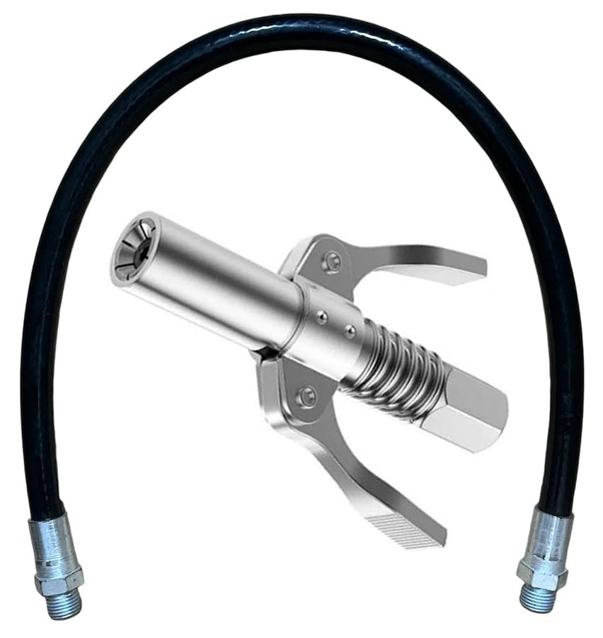 EPITECH MART Grease Gun Coupler Quick Lock & Release 10000 PSI With 12inch Flexiable Black Hose Pipe-image-32