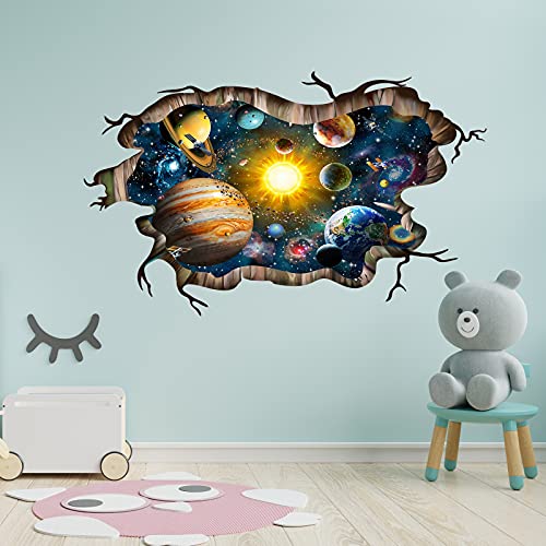 3D Broken Cosmic Galaxy Wall Decals, Magic Milky Way Outer Space Planet Wall Stickers, Creative Stars And Solar System Wallpaper For Kids Boys Floor Ceiling Living Room Bedroom Home Decor #TOP5