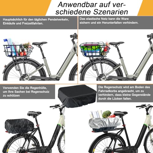 HopesEager fahrradkorb hinten mit Regenschutz,gepäcknetz,Großer Fahrrad Korb aus Metall hinten, robuster fahrradkorb gepäckträger hinten für die meisten Fahrräder und E-Bikes