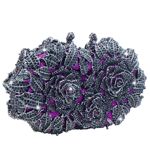 Image of Boutique De FGG Mini Flower Evening Bags For Women Formal,Party Rhinestone Clutch Purses,Wedding Floral Crystal Clutch Bag