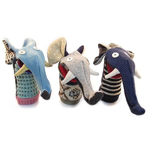 Image of Cate and Levi 12 inch Handmade Elephant Hand Puppet (Premium Reclaimed Wool), Colors Will Vary