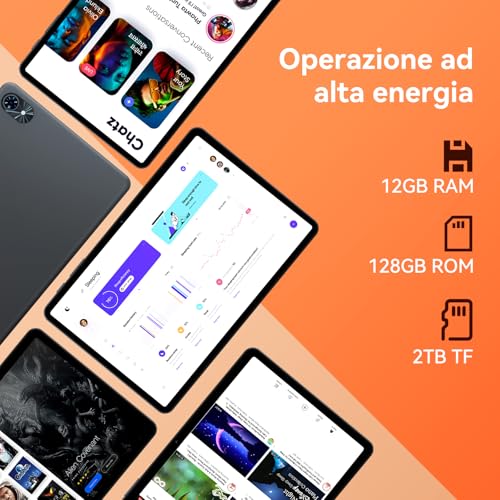 TABWEE T80 Tablet Android 15 con Gemini AI, 12 GB RAM + 128 GB ROM (2 TB TF), Tablet 10 pollici, Bluetooth 5.0 | 5G WiFi | Batteria 6000 mAh | Display 1280 x 800 | Jack 3,5 mm | Tipo-C | WPS | GPS - Immagine 3